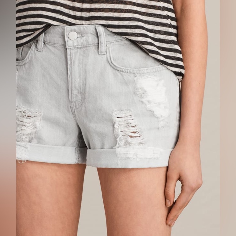 ALLSAINTS gray denim shorts distressed Pam Low-Rise size 27